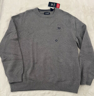 Chaps Men's Crewneck Sweater XL Gray 100% Cotton Embroidered Logo NWT